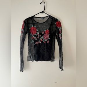 American Eagle Black Lace Long Sleeve Top